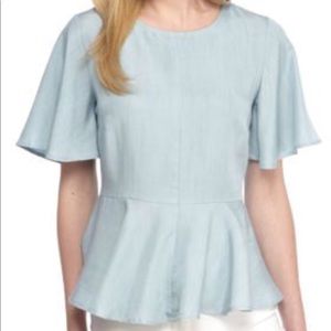 KAARI blue light chambray peplum top